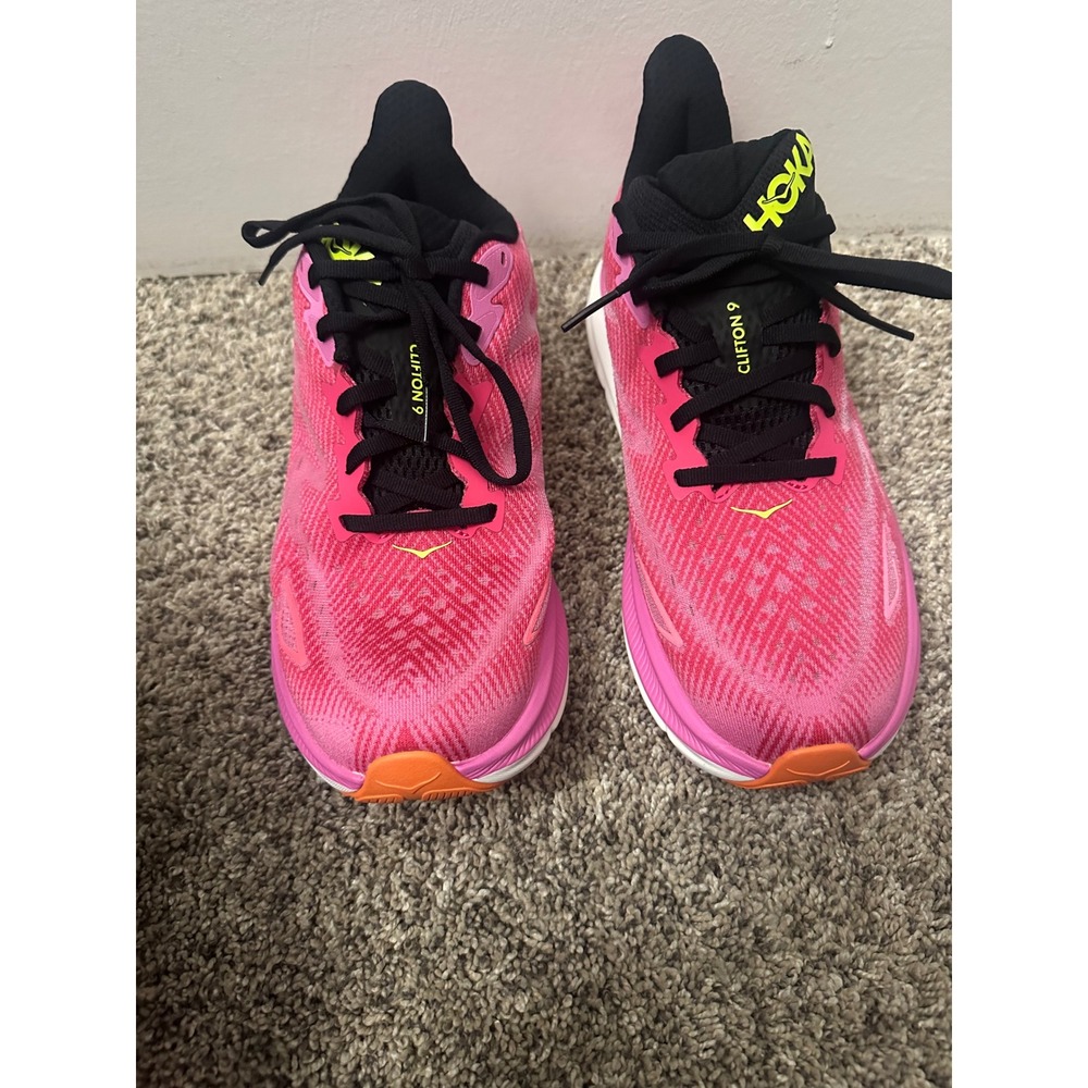 HOKA Women's Clifton 9 Sneakers - Pink/Magenta/Black - Size 9.5
